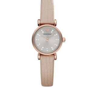 EMPORIO ARMANI AR1687 CLASSIC GREY DIAL BEIGE LEATHER STRAP QUARTZ WOMEN'S WATCH - Image 1