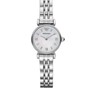 EMPORIO ARMANI AR1688 STAINLESS STEEL SILVER WHITE MOTHER-OF-PEARL DIAL QUARTZ LADIES' WATCH 21MM - Image 1