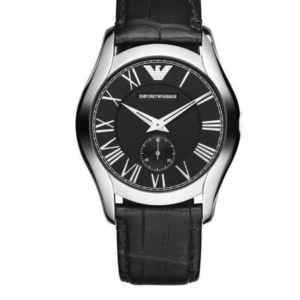 EMPORIO ARMANI AR1708 CLASSIC BLACK LEATHER STRAP BLACK DIAL QUARTZ MEN'S WATCH - Image 1