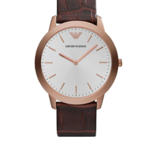 EMPORIO ARMANI AR1743 WHITE DIAL BROWN LEATHER STRAP QUARTZ MEN'S WATCH - Image 1