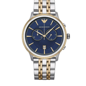 EMPORIO ARMANI AR1847 CLASSIC BLUE DIAL GOLD-TONE STAINLESS STEEL CHRONOGRAPH MEN'S WATCH - Image 1