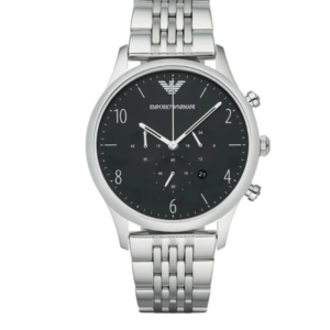 EMPORIO ARMANI AR1863 BETA SILVER STAINLESS STEEL BLACK DIAL CHRONOGRAPH QUARTZ MEN'S WATCH - Image 1