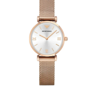 EMPORIO ARMANI AR1956 SILVER DIAL ROSE GOLD MESH BRACELET QUARTZ WOMEN'S WATCH - Image 1