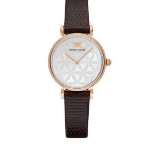 EMPORIO ARMANI AR1990 GIANNI T-BAR MOTHER OF PEARL DIAL BROWN LEATHER STRAP QUARTZ WOMEN'S WATCH - Image 1