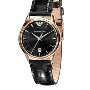 EMPORIO ARMANI AR2445 CLASSIC BLACK LEATHER STRAP BLACK DIAL QUARTZ WOMEN'S WATCH - Image 1