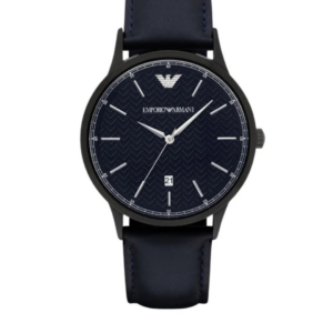 EMPORIO ARMANI AR2479 RENATO DARK BLUE DIAL LEATHER STRAP QUARTZ MEN'S WATCH - Image 1