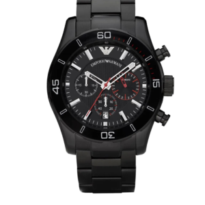 EMPORIO ARMANI AR5931 LEO LARGE BLACK DIAL STAINLESS STEEL CHRONOGRAPH QUARTZ MEN'S WATCH - Image 1