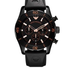 EMPORIO ARMANI AR5946 BLACK DIAL BLACK SILICONE STRAP CHRONOGRAPH QUARTZ MEN'S WATCH - Image 1