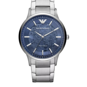 EMPORIO ARMANI AR60037 MECCANICO SILVER STAINLESS STEEL BLUE DIAL AUTOMATIC GENTS' WATCH 43MM - Image 1