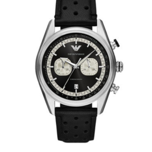 EMPORIO ARMANI AR6014 SPORTIVO BLACK DIAL LEATHER STRAP QUARTZ MEN'S WATCH - Image 1