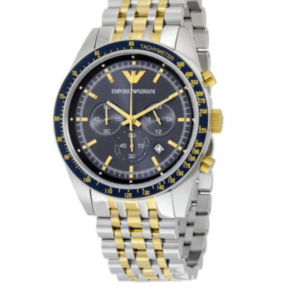 EMPORIO ARMANI AR6088 MEN'S ANALOGUE QUARTZ STAINLESS STEEL BLUE DIAL CHRONOGRAPH WATCH 46MM - Image 1