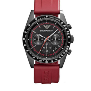 EMPORIO ARMANI AR6114 SPORTIVO BLACK DIAL RED RUBBER STRAP CHRONOGRAPH QUARTZ MEN'S WATCH - Image 1