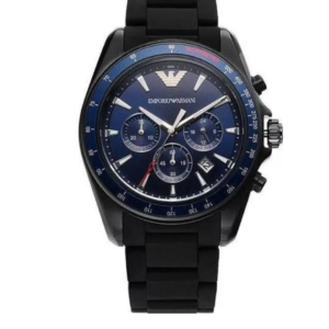 EMPORIO ARMANI AR6121 BLUE DIAL BLACK STAINLESS STEEL QUARTZ MEN'S WATCH - Image 1