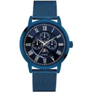 GUESS W0871G3 GENTS Watch – BLUE MULTIDIAL with MOONPHASE & ROMAN NUMERALS, ALL BLUE CASE & HALF MESH CHAIN Design - Image 1