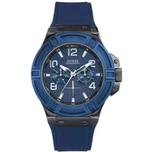 GUESS W0248G5 GENTS Watch – BLUE MULTIDIAL with GUNMETAL BEZEL, BLUE CASE & BLUE RUBBER STRAP Design - Image 1