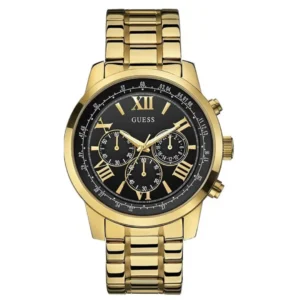 GUESS W0379H4 GENTS Watch – BLACK MULTIDIAL with GOLDEN CASE & ALL GOLDEN STEEL CHAIN Design - Image 1