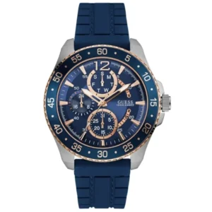 GUESS W0798G2 GENTS Watch – BLUE MULTIDIAL with SILVER BEZEL, BLUE CASE and BLUE RUBBER STRAP Design - Image 1