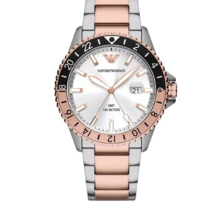 EMPORIO ARMANI AR11591 GMT TWO-TONE STAINLESS STEEL SILVER DIAL QUARTZ GENTS WATCH 42MM - Image 1