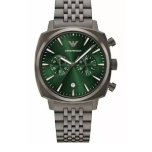 EMPORIO ARMANI RUGGERO AR11689 MEN'S GREY STAINLESS STEEL GREEN DIAL QUARTZ WATCH 40MM - Image 1