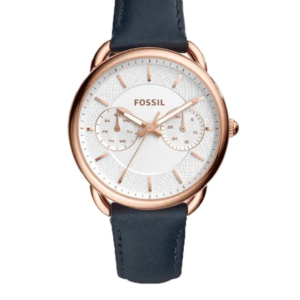 FOSSIL TAILOR SILVER DIAL BLUE LEATHER BAND MULTIFUNCTION QUARTZ WATCH FOR WOMEN - ES4260 - 33MM - Image 1