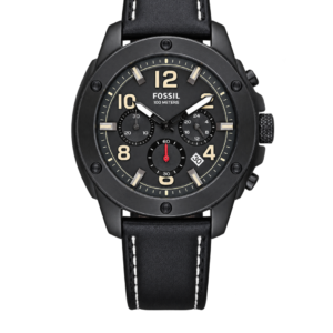 FOSSIL FS5000 MEN'S CHRONOGRAPH QUARTZ WATCH WITH BLACK LEATHER STRAP & GRAY DIAL – 45MM - Image 1
