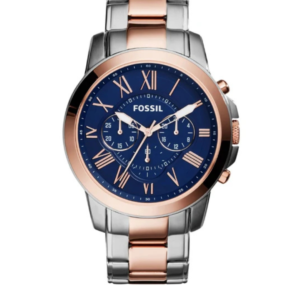 FOSSIL FS5024 GRANT TWO-TONE STAINLESS STEEL BLUE DIAL CHRONOGRAPH QUARTZ MEN'S WATCH - Image 1