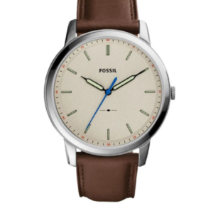 FOSSIL FS5306 MINIMALIST MEN'S WATCH BROWN LEATHER STRAP & OFF-WHITE DIAL - Image 1