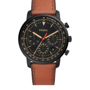 FOSSIL FS5501 MEN'S QUARTZ WATCH – BLACK DIAL, BROWN LEATHER STRAP, 44MM - Image 1