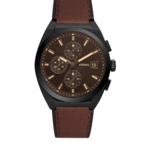 FOSSIL FS5798 EVERETT MEN'S WATCH BROWN LEATHER STRAP & BLACK CHRONOGRAPH DIAL - Image 1