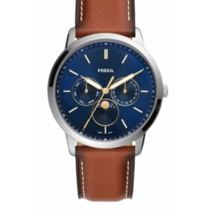 FOSSIL FS5903 MOONPHASE MEN'S WATCH BROWN LEATHER STRAP & BLUE DIAL - Image 1