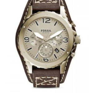 FOSSIL JR1495 BROWN GENUINE LEATHER CHRONOGRAPH QUARTZ WATCH – GOLD DIAL - Image 1