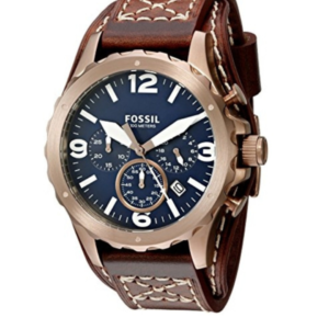 FOSSIL JR1505 MEN'S CHRONOGRAPH QUARTZ WATCH WITH BROWN LEATHER STRAP & BLUE DIAL – 45MM - Image 1