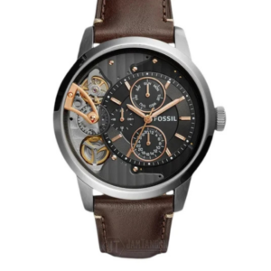 FOSSIL ME1163 TOWNSMAN MEN'S AUTOMATIC WATCH DARK BROWN LEATHER STRAP & BLACK DIAL - Image 1