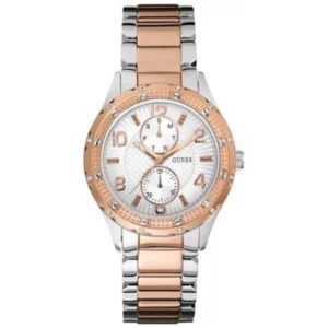 GUESS W0442L4 LADIES Watch – WHITE MULTIDIAL with ROSE GOLD CASE, ROSE GOLD BEZEL & STEEL CHAIN Design - Image 1