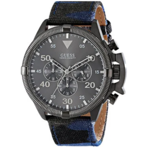 GUESS W0480G3 GENTS Watch – GREY MULTIDIAL with BLACK CASE & BEZEL and BLUE & BLACK JEANS STRAP Design - Image 1