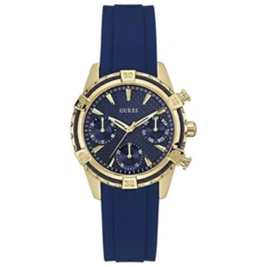 GUESS W0562L2 LADIES Watch – BLUE MULTIDIAL with CRYSTAL BEZEL, GOLDEN CASE & BLUE RUBBER STRAP Design - Image 1