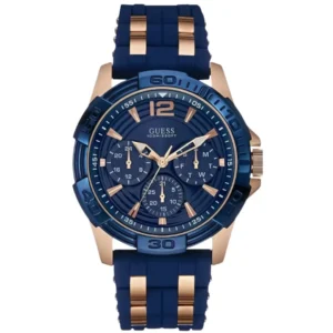 GUESS W0366G4 GENTS Watch – BLUE MULTIDIAL with GOLDEN BEZEL, BLUE CASE & BLUE RUBBER STRAP Design - Image 1