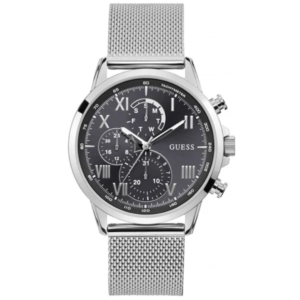 GUESS W1310G1 GENTS Watch – GREY MULTIDIAL with ROMAN NUMERALS, STAINLESS STEEL CASE & STEEL MESH CHAIN Design - Image 1