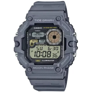 CASIO WS-1700H-8AV ILLUMINATOR GENTS Watch – DIGITAL TIDE GRAPH & MOON DATA SCREEN, GREY CASE & GREY RUBBER STRAP Design - Image 1