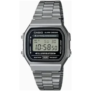 CASIO A168WGG-1AD VINTAGE GENTS Watch – DIGITAL NEGATIVE SCREEN, GUNMETAL GREY CASE & GREY STAINLESS STEEL CHAIN Design - Image 1