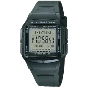 CASIO DB-36-1AVD DATA BANK GENTS Watch – DIGITAL DISPLAY with 30-PAGE TELEMEMO, 10-YEAR BATTERY & BLACK RUBBER STRAP Design - Image 1