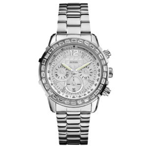 GUESS W0016L1 LADIES Watch – ALL SILVER MULTIDIAL with DATE, SILVER CASE & SILVER STEEL CHAIN Design - Image 1