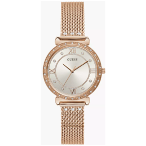 GUESS W1289L3 LADIES Watch – WHITE DIAL with ROSE GOLD HANDS, ALL ROSE GOLD CASE & MESH CHAIN Design - Image 1