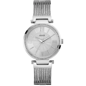 GUESS W0638L1 LADIES Watch – SILVER SUNRAY DIAL with ALL SILVER CASE & HALF MESH CHAIN Design - Image 1