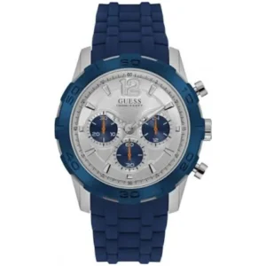 GUESS W0864G6 GENTS Watch – WHITE DIAL with BLUE MULTIDIAL & Premium BLUE RUBBER STRAP Design - Image 1