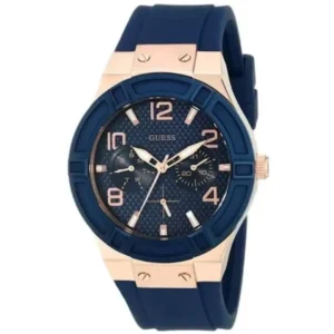 GUESS W0571L1 LADIES Watch – BLUE MULTIDIAL with ROSE GOLD CASE, BLUE BEZEL & BLUE RUBBER STRAP Design - Image 1