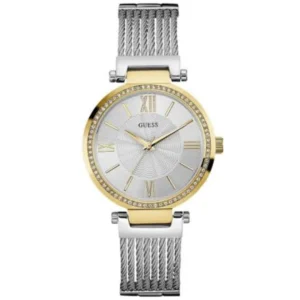 GUESS W0633L3 LADIES Watch – WHITE MULTI DIAL with ENGRAVED BEZEL & STAINLESS STEEL CHAIN Design - Image 1