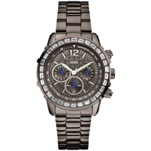 GUESS W0016L3 LADIES Watch – BLACK MULTIDIAL with STONE BEZEL & BLACK STEEL CHAIN Design - Image 1