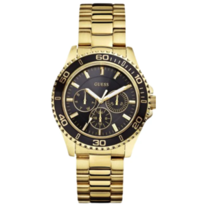 GUESS W0231L3 LADIES Watch – BLACK MULTIDIAL with GOLDEN CASE, BLACK BEZEL & GOLDEN CHAIN Design - Image 1