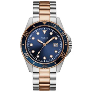 GUESS W1002G2 GENTS Watch – BLUE SUNRAY DIAL with DATE, ROSE GOLD TWO-TONE CASE & TWO-TONE STEEL CHAIN Design - Image 1